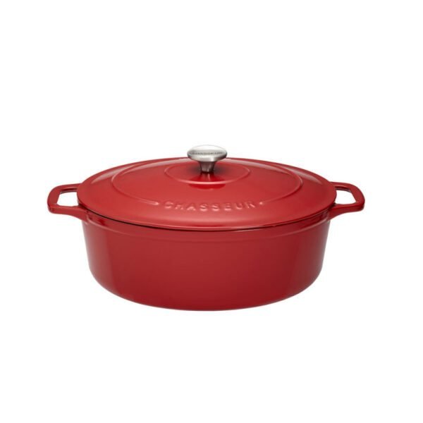 Cocotte ovale 31 cm chasseur rouge uni interieur sable CHASSEUR