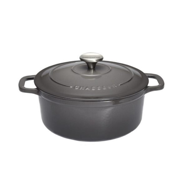 Cocotte ronde 28 cm chasseur gris caviar interieur noir CHASSEUR