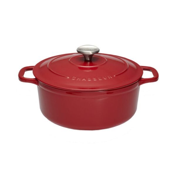 Cocotte ronde 28 cm chasseur rouge uni interieur sable CHASSEUR