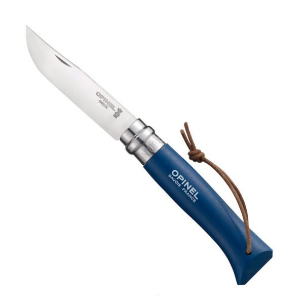 Couteau Baroudeur n°8 - lame 8.5 cm bleu avec lien en cuir OPINEL