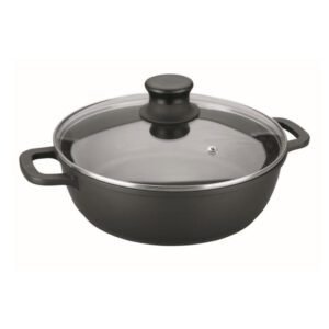 Faitout bas 28 cm en fonte d'aluminium couvercle en verre LACOR