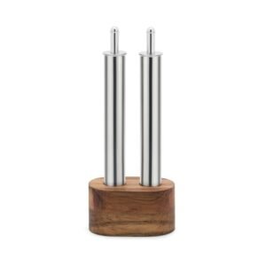 Set 2 pièces huile et vinaigre inox avec socle en bois IPAC