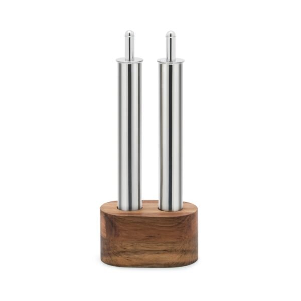 Set 2 pièces huile et vinaigre inox avec socle en bois IPAC