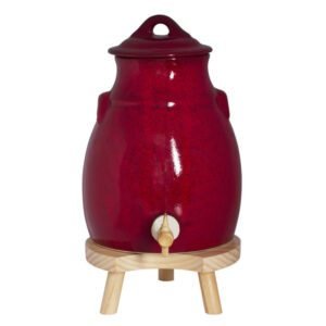 Vinaigrier 3,5 l en grès rouge sur socle bois TABLE PASSION