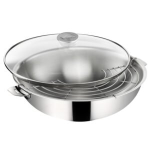 Wok Salvaspazio+ avec son couvercle 30 cm en inox LAGOSTINA