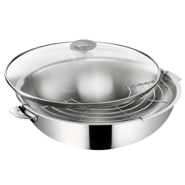 Wok Salvaspazio+ avec son couvercle 30 cm en inox LAGOSTINA